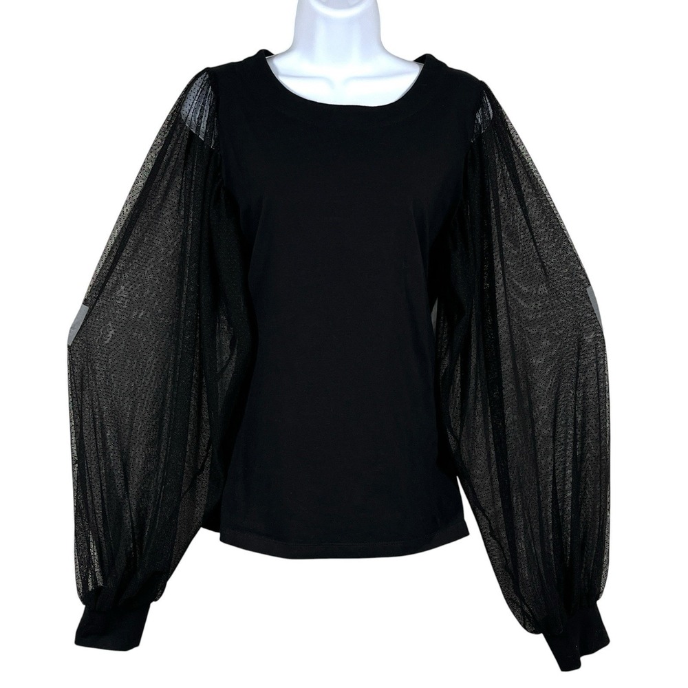 Summum Sheer Mesh Lace Sleeve Top Size M Black Chic Romantic Dark Feminine